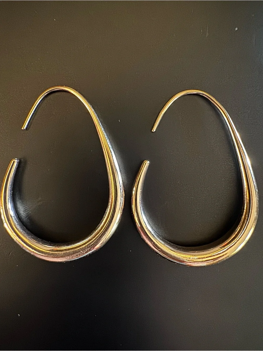 Gold Tone Sculptural Teardrop Hoop Earrings - 2”